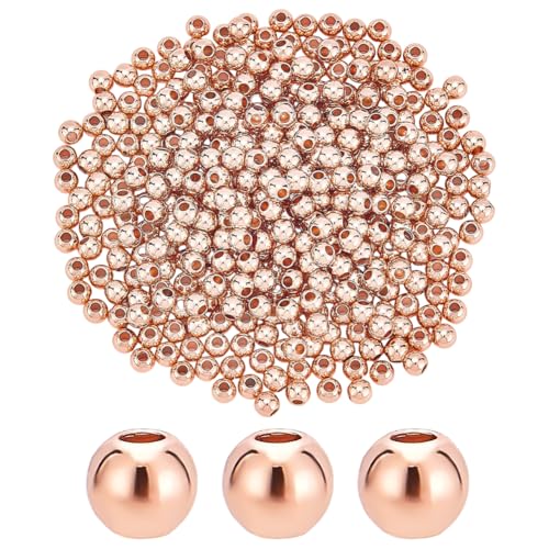 PH PandaHall 400 Stück 14K Rose Gold plattiert Spacer Perlen 4mm Runde Kugel Perlen Stapelbar Messing lose Perle Rondelle Metall Armband Spacer Bead für Armband Halskette Ohrring Schmuck Sicken Craft von PH PandaHall