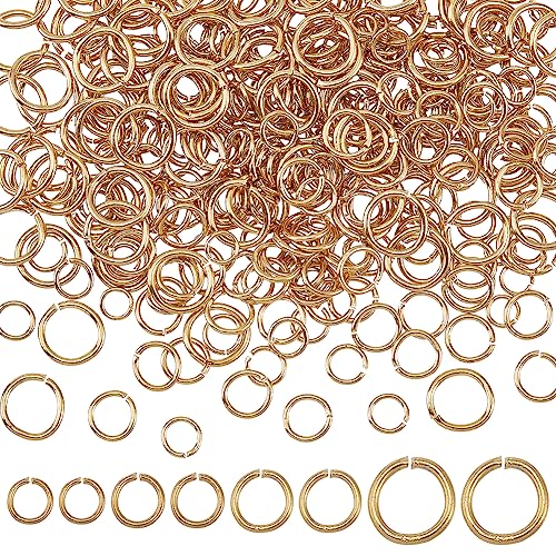 PH PandaHall 400 Stück 18 Karat Gold Biegeringe in 4 Größen goldene offene Biegeringe 4/5/6/8 mm Edelstahlringe Schmuckverbinder Ringe ungelötet O-Ring für Armbänder Halsketten Kette Choker DIY von PH PandaHall