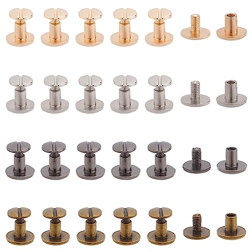 PH PandaHall 40Pcs Legierung schraubnieten, Taschen Füße Bodennägel Buchschrauben Metallzubehör Nägel Nieten Chicago Button für Taschen bekleidungszubehör DIY Leder Dekoration, 4 Farbe von PH PandaHall