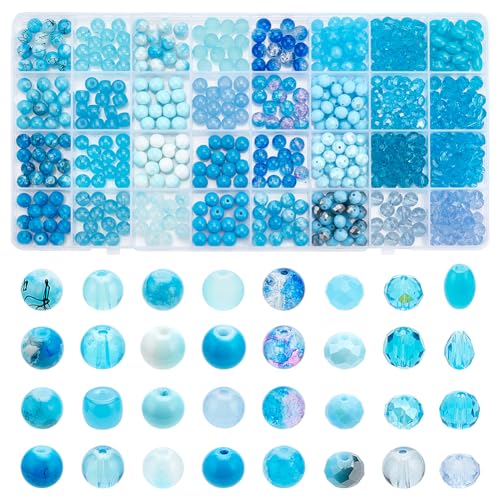 PH PandaHall 416 Stück 8mm Blaue Perlen Für Die Schmuckherstellung 32 Stil Blaue Crackle Glasperlen Rund Bemalt Lose Perlen Für Armbänder Ohrringe Halsketten Schmuckherstellung PH PandaHall 416 Stück 8mm Blaue Perlen Für Die Schmuckherstellung 32 Stil Blaue Crackle Glasperlen Rund Bemalt Lose Perlen Für Armbänder Ohrringe Halsketten Schmuckherstellung von PH PandaHall