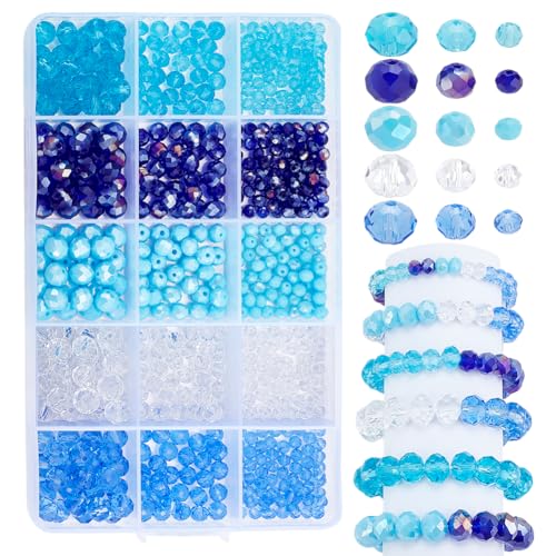 PH PandaHall 475PCS Blaue Kristall-Perlen, 4mm 6mm 8mm Blaues Meer Facettierte Glasperle 5 Farben Galvanik Rondelle Lose Perlen für Hawaii Boho Armbänder, Halsketten, Kunsthandwerk DIY-Schmuck machen PH PandaHall 475PCS Blaue Kristall-Perlen, 4mm 6mm 8mm Blaues Meer Facettierte Glasperle 5 Farben Galvanik Rondelle Lose Perlen für Hawaii Boho Armbänder, Halsketten, Kunsthandwerk DIY-Schmuck machen von PH PandaHall