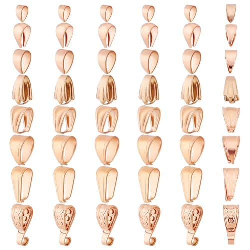 PH PandaHall 48 Stück 8 Stile 304 Edelstahl Snap On Bails Haken Anhänger Verschlüsse Rose Gold Offene Quetschclip Bail Anhänger Verbinder Haken Baumeln Charm für Halskette Armband Anhänger Schmuck von PH PandaHall