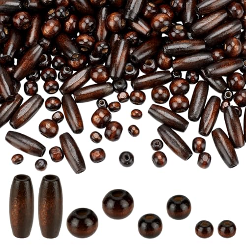 PH PandaHall 480 Stück 4 Stile KokosnussBrowne Holzperlen 6~23mm Naturholzperlen Für Makramee Haarhandwerk Armbänder Halsketten Schlüsselanhänger Bohrung: 2~4mm von PH PandaHall