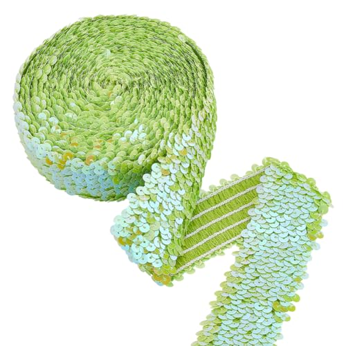 PH PandaHall 48mm Elastisches Paillettenband 4.5m Flacher Paillettenstreifen Grüne Pailletten Paillette Schnur Glänzende Nähschnur Für Meerjungfrauen Kleid Verschönerung Stirnband Halloween Kostüm von PH PandaHall