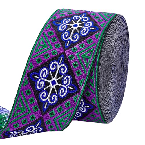 PH PandaHall 48mm Ethnische Jacquard-Band 7m Purpurfarbenes Besticktes Band Mit Sechseckigen Sequins Rand Bänder Für Nähen Handgemachtes Beutelband Riemen von PH PandaHall