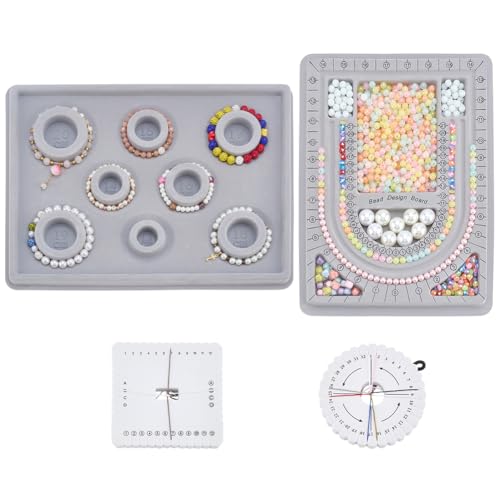 PH PandaHall 4PCS Bead Boards für die Schmuckherstellung, Perlenplatte Tablett beflockte Perle Messplatte Armband Sizer Messwerkzeug Flechtscheibe Makramee Kumihimo Brett für DIY Armband, Grau von PH PandaHall