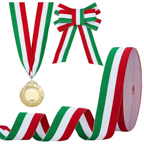 PH PandaHall 4cm Streifen Farbband 45.7m Rot Weiß Grün Grosgrain Band Italienische Flagge Patriotisches Doppelseitiges gestreiftes Band für Geschenkverpackungen Basteln Party Weihnachtsdekoration von PH PandaHall
