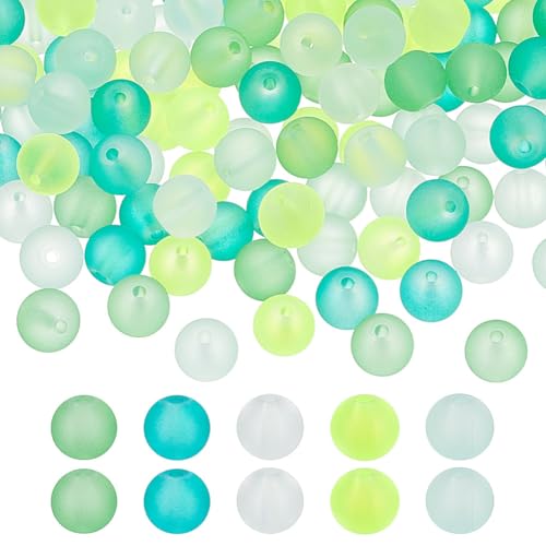 PH PandaHall 5 Farben 8 mm mattierte Glasperlen 200 Stück Grüne runde Armbandperlen Transparente mattierte Kristallperlen Lose Glasperlen für die Herstellung von Sommer-Perlenketten, Armbändern von PH PandaHall