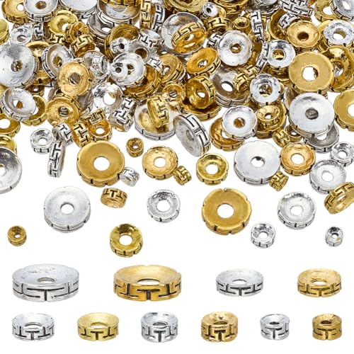 PH PandaHall 5 Größen 200pcs flache runde Spacer Perlen 2 Farben Tibetan Style Armband Perlen Geschnitzte runde Abstandshalter Heishi Bead für Sommer Armband Halskette DIY Handwerk, 4.5/6/8/9/12.5mm PH PandaHall 5 Größen 200pcs flache runde Spacer Perlen 2 Farben Tibetan Style Armband Perlen Geschnitzte runde Abstandshalter Heishi Bead für Sommer Armband Halskette DIY Handwerk, 4.5/6/8/9/12.5mm von PH PandaHall
