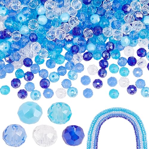 PH PandaHall 5 Stränge Blaue Kristallperlen 8 mm Blaue Glasperlen Rondell Kristallperlen Facettierte Glasperlen Lose Perlen Abstandshalter Für Die Herstellung von Sommer Armbändern Und Halsketten von PH PandaHall