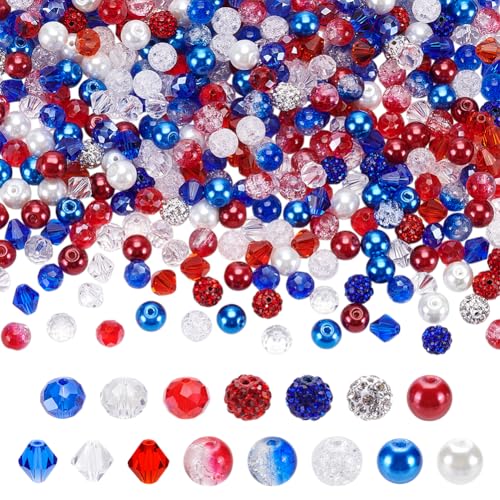 PH PandaHall 5 Styles Rot Weiß und Blau Perlen für Schmuck machen, 390pcs 8mm Glasperlen Runde facettierte Bicone Perlen Kristall-Perlen Crackle-Perlen Strass-Perlen für Armband Schmuckherstellung PH PandaHall 5 Styles Rot Weiß und Blau Perlen für Schmuck machen, 390pcs 8mm Glasperlen Runde facettierte Bicone Perlen Kristall-Perlen Crackle-Perlen Strass-Perlen für Armband Schmuckherstellung von PH PandaHall
