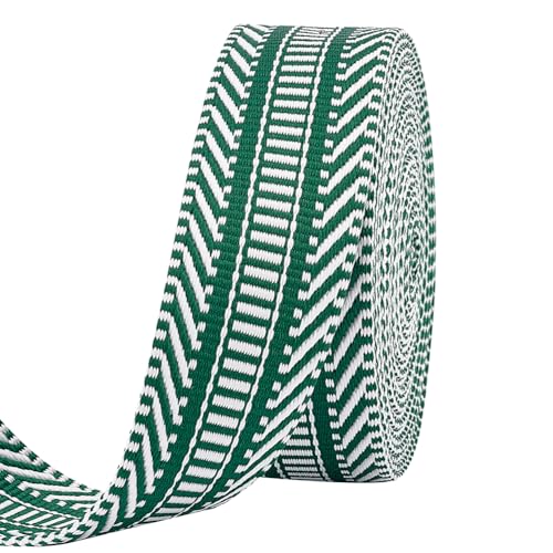PH PandaHall 5 Yards Gestreiftes Gurtband 3.8cm Breites Polyesterband Grün-Weiß Gestreiftes Baumwollgurtband Twillband Für Taschen Kleidungsgürtel Heimdekoration von PH PandaHall