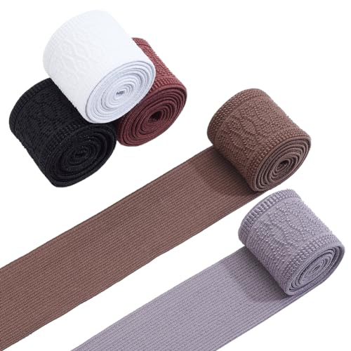 PH PandaHall 5.5 Yards/ 5 m 5 Farben Gummibänder 4.8 cm Breites Gummiband Flaches Rhombus Dehnband Schweres Stretchband Zum Basteln Nähen Stirnbänder Haarbänder Bund von PH PandaHall