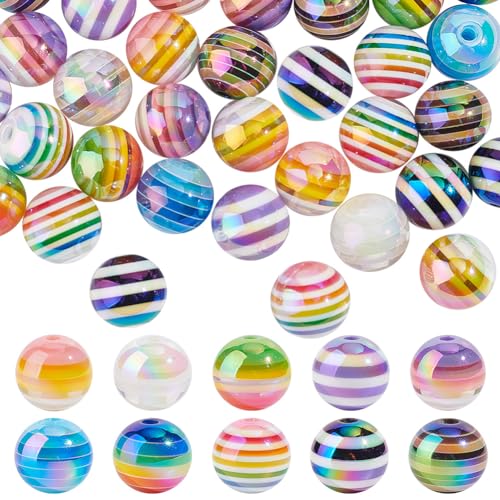 PH PandaHall 50 Stück 16mm Gestreifte Harzperlen ab Farbe Runde Perlen Bonbonfarben Gefütterte Kugel Kaugummi Perlen Gummiball Perlen Für Stift Schmuck Armband Halskette Tasche Kettenherstellung von PH PandaHall