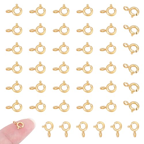 PH PandaHall 50 Stück 18 Karat vergoldete Federverschlüsse Gold Schmuckverschlüsse Verbinder mit offenen Binderingen Schmuckzubehör-Sets für Armbänder, Halsketten, Anhänger, Schmuckherstellung von PH PandaHall