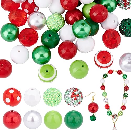 PH PandaHall 50 Stück Kaugummi-Perlen, Grün, Rot, Klobige Perlen, 20mm, Kunstharz-Strasssteine, Undurchsichtige Perlen, Große Lose Acrylperlen für Weihnachten, Girlande, Schmuck, Armband, Stift PH PandaHall 50 Stück Kaugummi-Perlen, Grün, Rot, Klobige Perlen, 20mm, Kunstharz-Strasssteine, Undurchsichtige Perlen, Große Lose Acrylperlen für Weihnachten, Girlande, Schmuck, Armband, Stift von PH PandaHall