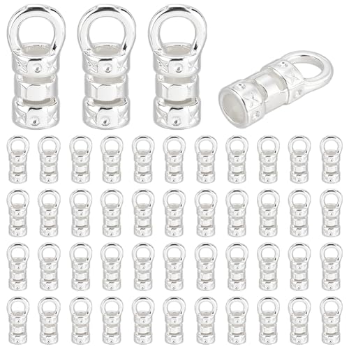PH PandaHall 50 Stück Messing-Kordelenden, silberfarbene Quetschperlen, Kordel-Endkappen, Schmuckverbinder, Mini-Quetsch-Endspitzen mit Schlaufe für DIY-Schmuckherstellung, Armband, Halskette von PH PandaHall