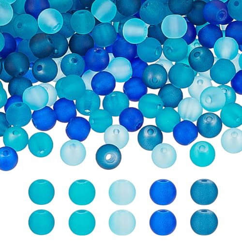 PH PandaHall 500 Stück 6 mm runde mattierte Perlen Kleine blaue Glasperlen für Armbänder 5 Farben transparente mattierte Kristallperlen Lose Schmuckperlen für Sommer-Perlenketten, Armbänder von PH PandaHall
