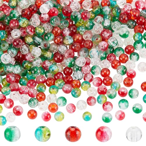 PH PandaHall 500 Stück Crackle Glasperlen, 8mm Weihnachten Armband Perlen 5 Farben Transparent Rund Lose Perlen Kristall-Perlen für Armband, Halskette, Ohrring, Schmuckherstellung PH PandaHall 500 Stück Crackle Glasperlen, 8mm Weihnachten Armband Perlen 5 Farben Transparent Rund Lose Perlen Kristall-Perlen für Armband, Halskette, Ohrring, Schmuckherstellung von PH PandaHall
