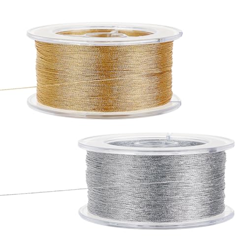 PH PandaHall 500 m Metallkordel 0,2 mm Zierschnur in Silber und Gold Girlande Schnur dekorative Verpackung mit Aufbewahrungskoffer für Geschenkverpackung, Ornamente zum Aufhängen von Schmuck von PH PandaHall