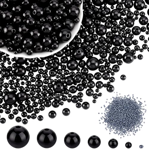 PH PandaHall 5030 Stück schwarze Perlen zur Schmuckherstellung, 4/6/8/10/12/14 mm, ABS-Perlen, glatte runde Perlen, 12/0, 2 mm, Glas-Rocaille-Abstandshalter für Armbänder, Halsketten, Ohrringe PH PandaHall 5030 Stück schwarze Perlen zur Schmuckherstellung, 4/6/8/10/12/14 mm, ABS-Perlen, glatte runde Perlen, 12/0, 2 mm, Glas-Rocaille-Abstandshalter für Armbänder, Halsketten, Ohrringe von PH PandaHall