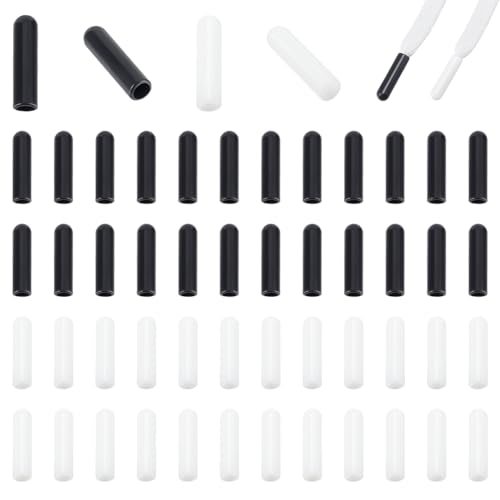 PH PandaHall 52 Stück Schnürsenkelkappen Plastik Schnürsenkel-Enden Spitzen Schnürsenkel Kopf Schnur Endkappen Schwarz Weiß Shoelace Ends für Turnschuhe Canvas Hoodies Hosen DIY Reparing 20x5 mm von PH PandaHall