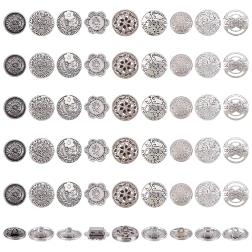 PH PandaHall 54 Stück 9 Stile Schaftknöpfe 15~17mm Metallknöpfe 1 Loch Legierung Gravierter Nähknopf Für Jeans Kleidung Hosen DIY Handwerk Antik Silber Farbe PH PandaHall 54 Stück 9 Stile Schaftknöpfe 15~17mm Metallknöpfe 1 Loch Legierung Gravierter Nähknopf Für Jeans Kleidung Hosen DIY Handwerk Antik Silber Farbe von PH PandaHall