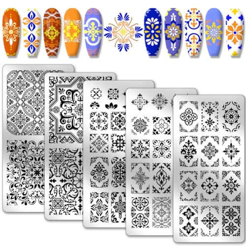 PH PandaHall 5pcs Mosaik Kachel Muster Nail Art Schablonen, Kaleidoskop-Stempelplatte 52 Patterns Plant Flower Nail Art Stencils Edelstahl-Platten für Nageldesign Druck Maniküre Salon PH PandaHall 5pcs Mosaik Kachel Muster Nail Art Schablonen, Kaleidoskop-Stempelplatte 52 Patterns Plant Flower Nail Art Stencils Edelstahl-Platten für Nageldesign Druck Maniküre Salon von PH PandaHall