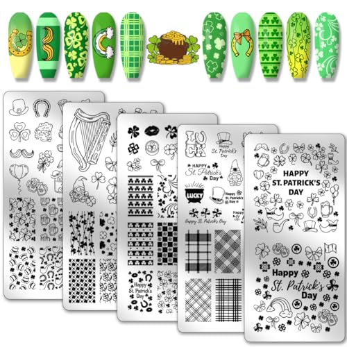 PH PandaHall 5pcs Shamrock Nail Art Schablonen, Klee Blume Blatt Nagel Stamping Platte Saint Patrick Nail Art Stencils Edelstahl Nagel Bild Platten für Urlaub Nageldesign Druck Maniküre Salon PH PandaHall 5pcs Shamrock Nail Art Schablonen, Klee Blume Blatt Nagel Stamping Platte Saint Patrick Nail Art Stencils Edelstahl Nagel Bild Platten für Urlaub Nageldesign Druck Maniküre Salon von PH PandaHall