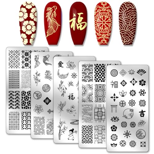 PH PandaHall 5pcs Traditionelle chinesische Stil Nagel Stamping Plates, Lucky Words Panda Flower Nail Stamper Texture Nail Art Stencils Edelstahl Nagelbildplatten für Nail Art Design Maniküre Salon PH PandaHall 5pcs Traditionelle chinesische Stil Nagel Stamping Plates, Lucky Words Panda Flower Nail Stamper Texture Nail Art Stencils Edelstahl Nagelbildplatten für Nail Art Design Maniküre Salon von PH PandaHall