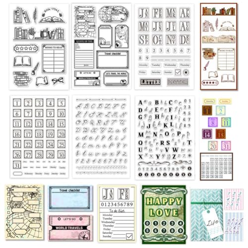 PH PandaHall 6 Blatt Planer Kalender Clear Stamps Silikonstempel Für Wochen Und Monate Für Kartengestaltung DIY Scrapbooking Prägung Fotojournal Album von PH PandaHall