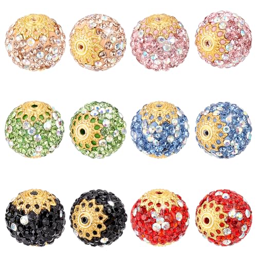 PH PandaHall 6 Farben 10mm Strassperlen 60 Stück Kristallperlen Pave Disco Ball Perlen Polymer Clay Craft Perlen Diamantperlen für Freundschaftsarmband Halskette Schmuckherstellung von PH PandaHall