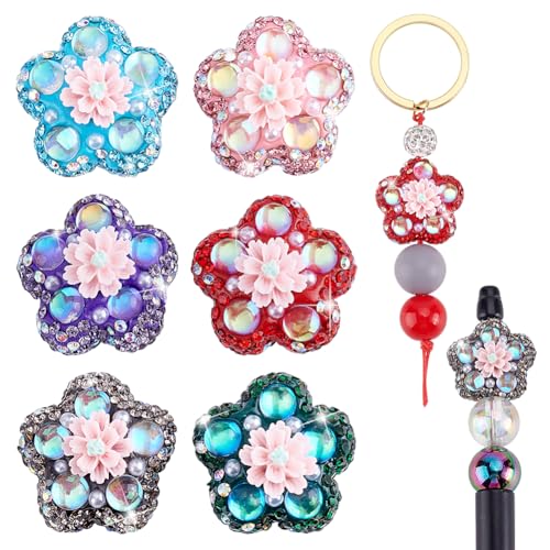 PH PandaHall 6 Farben Strass Blumenperlen Ausgefallene Blumenperlen Für Stifte 26mm Glitzer Polymer Clay Strass Fokal Spacer Perle Für Perlenstifte Schlüsselanhänger Schmuck von PH PandaHall