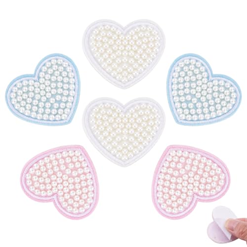 PH PandaHall 6 Stück 3 Farben Elfenbein Perle Herz Selbstklebender Stoff Patch Perlenherz Applikation Brautperlen Patch Stickerei Für Kleidungsreparatur von PH PandaHall