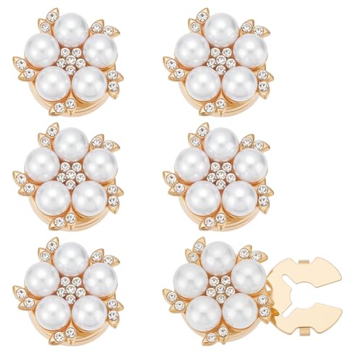 PH PandaHall 6 Stück Goldene Imitationsperlen Manschettenknöpfe mit Blumenperlen Strassknöpfe Knopfabdeckungen Verzierungen aus Metallknöpfen Dekoration für Dekoratives Hochzeitsaccessoire von PH PandaHall