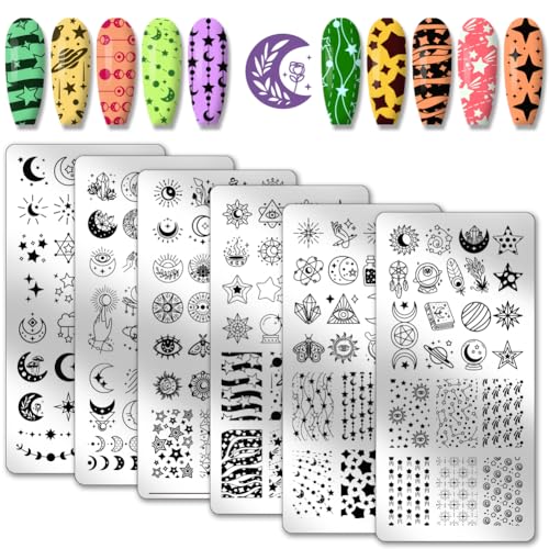PH PandaHall 6 Stück Nagelstempel-Platten Set Sonne Mond Nagelkunst-Stempelplatte Star Nail Art Stencils Edelstahl-Nagelbild-Platten für Frauen DIY Druck Nagelsalon Design Geschenk 12x6 cm PH PandaHall 6 Stück Nagelstempel-Platten Set Sonne Mond Nagelkunst-Stempelplatte Star Nail Art Stencils Edelstahl-Nagelbild-Platten für Frauen DIY Druck Nagelsalon Design Geschenk 12x6 cm von PH PandaHall