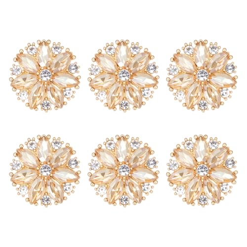 PH PandaHall 6 Stück Strass-Blumenknopf Goldener Kristallknopf mit Stiel 24 mm große dekorative Knöpfe in Blumenform Nähknöpfe als Accessoire für Damenbekleidung, Kostüme, DIY-Bastelarbeiten von PH PandaHall