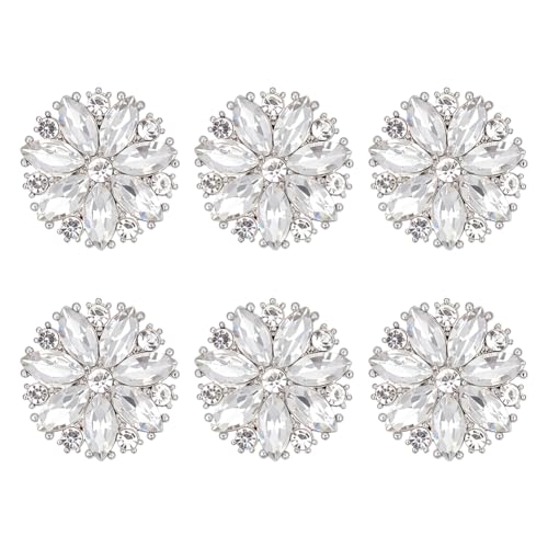 PH PandaHall 6 Stück Strass-Blumenknopf Kristallknopf mit Stiel 24 mm große Knöpfe in Blumenform zum Aufnähen Silberne Zierknöpfe als Accessoire für Kostüme, Verzierungen, DIY-Bastelarbeiten von PH PandaHall