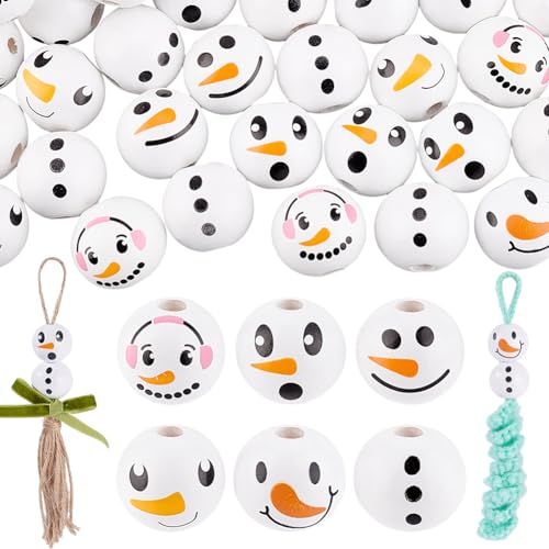 PH PandaHall 6 Styles 20mm Schneemann Perlen 60 Stück Makramee Perlen Holzperlen 4.5mm Perlen Mit Großem Loch Für Die Herstellung von Girlanden Neujahrs Heim Und Party Dekorationen von PH PandaHall