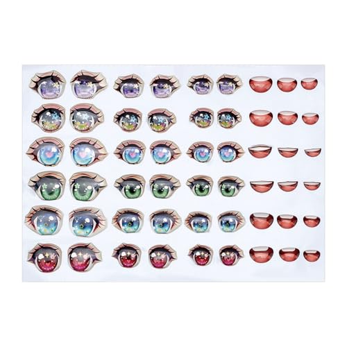 PH PandaHall 6 Styles 3D Cartoon Augen Mund Aufkleber 54pcs Anime-Augen Aufkleber 3 Größen Cute Eye Sticker Mouths Decals Bunte Klebeaugen für DIY Anime häkeln Gesicht Handwerk 4-15x8,5-20mm von PH PandaHall