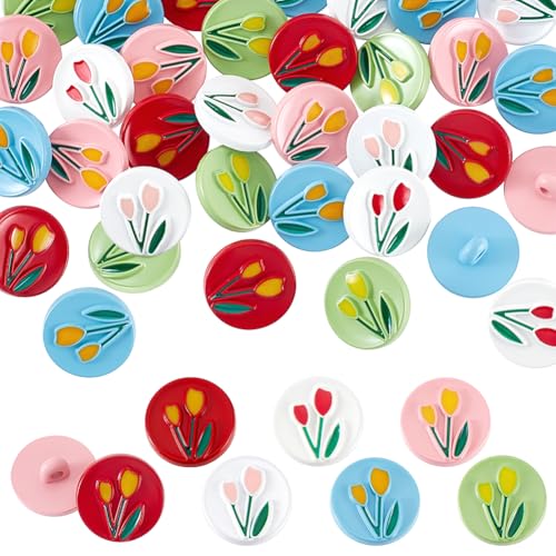 PH PandaHall 60 Stück 6 Farben Blumenknöpfe 18mm Schaftknöpfe Aus ABS Kunststoff 1 Loch Runder Knopf Für Kleider Jeans Kleider Hosen Basteln Häkeln Kostüm von PH PandaHall