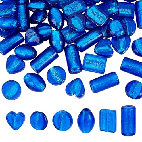 PH PandaHall 60 Stück 6 Stile Folienglasperlen 16~23mm Blaue Lampwork Perlen Herz/Rund/Rechteck Lose Abstandsperle Für DIY Ohrringe Schmuck Armband PH PandaHall 60 Stück 6 Stile Folienglasperlen 16~23mm Blaue Lampwork Perlen Herz/Rund/Rechteck Lose Abstandsperle Für DIY Ohrringe Schmuck Armband von PH PandaHall