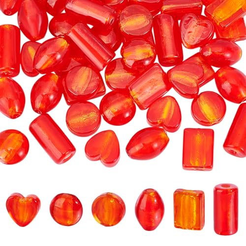 PH PandaHall 60 Stück 6 Stile Folienglasperlen 16~23mm Rote Lampwork Perlen Herz/Flach Rund/Rechteck Spacer Perle Für Ohrringe Schmuck Armband Halskette PH PandaHall 60 Stück 6 Stile Folienglasperlen 16~23mm Rote Lampwork Perlen Herz/Flach Rund/Rechteck Spacer Perle Für Ohrringe Schmuck Armband Halskette von PH PandaHall