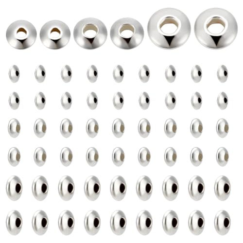 PH PandaHall 60 Stück 925 Abstandsperlen Aus Sterlingsilber 3 Größen Flache Runde Rondelle Scheibenperlen 3/4/5x2mm Scheibenperlen Metallperlen Mit Großem Loch Für DIY Schmuck Halskette Basteln von PH PandaHall