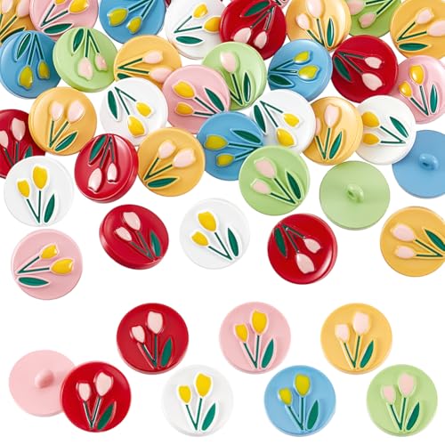 PH PandaHall 60 Stück Blumenknöpfe in 6 Farben, 2 cm, ABS-Kunststoff, bunte Knöpfe mit Schaft, 1 Loch, runde Nähknöpfe für Kleid, Jeans, Kleidung, Hose, Basteln, Häkeln, Kostüm, Scrapbooking von PH PandaHall