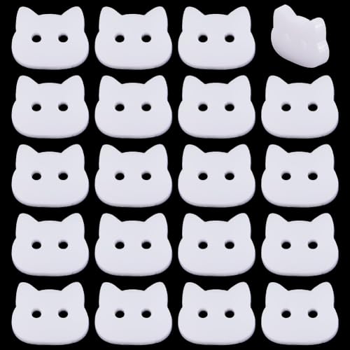 PH PandaHall 60 Stück Weiße Katzenkopfknöpfe 2 Löcher Ersatzknöpfe zum Annähen Kleine Katzenknöpfe aus Acryl Flache dekorative Bastelknöpfe zum Annähen, DIY-Kleidung, Basteln, 11 x 14 x 3 mm von PH PandaHall