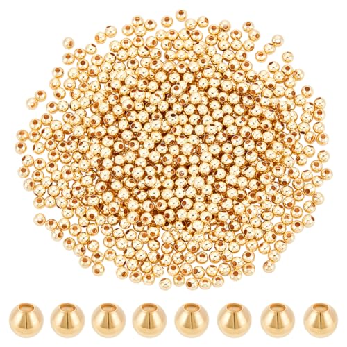 PH PandaHall 600 Stück 18K Goldperlen 3 mm Perlen Für Die Herstellung von Armbändern Nahtlos Glatte Perlen Langlebige Taillenperlen Metallperlen Für Mehrschichtige Armbänder Satelliten von PH PandaHall