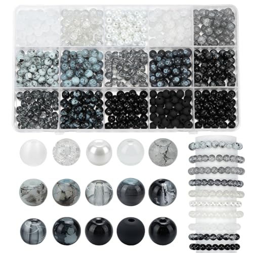 PH PandaHall 600 Stück 6mm Schwarze Weiße Glasperlen 15 Stile Runde Armbandperlen Kleine Craquelé Kristallglasperle Kleine Mattierte Lose Schmuckperle Für Halsketten Armbänder DIY Schmuckherstellung PH PandaHall 600 Stück 6mm Schwarze Weiße Glasperlen 15 Stile Runde Armbandperlen Kleine Craquelé Kristallglasperle Kleine Mattierte Lose Schmuckperle Für Halsketten Armbänder DIY Schmuckherstellung von PH PandaHall