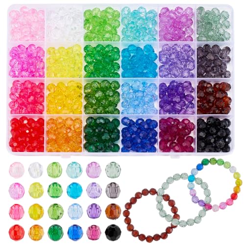 PH PandaHall 600 Stück 8 mm facettierte Kristallperlen, 24 Farben Acryl-Facettenrondellenperlen Transparente Edelsteinperlen Regenbogen-Loseperlen für Armbänder, Halsketten, Ohrringe, DIY-Basteln von PH PandaHall