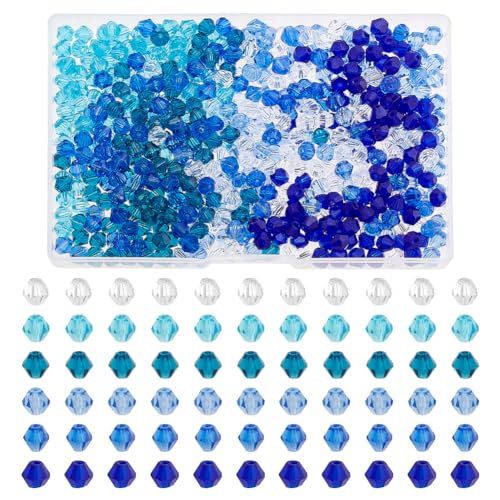 PH PandaHall 600 Stück Doppelkegel Bastelperlen Blau, 6mm Meer Facettierte Glasperle 6 Farben Lose Abstandsperlen Für DIY Sommer Armbändern Halskette Schlüsselanhänger Schmuckherstellung von PH PandaHall